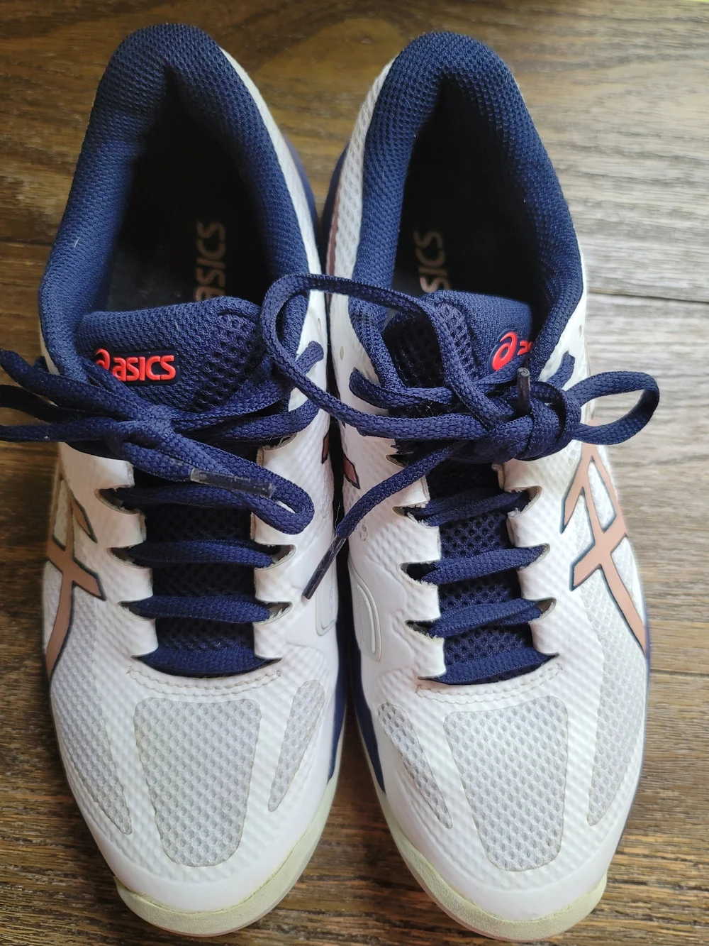 ASICS Women's White & Navy Athletic Sneakers with Pink Accents